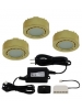 12V LED 3-Puck Light Kit - 1.8W per Puck - Warm White - Surface Mounted or Recessed - Polished Brass Finish - Liteline UCP-LED3-PB